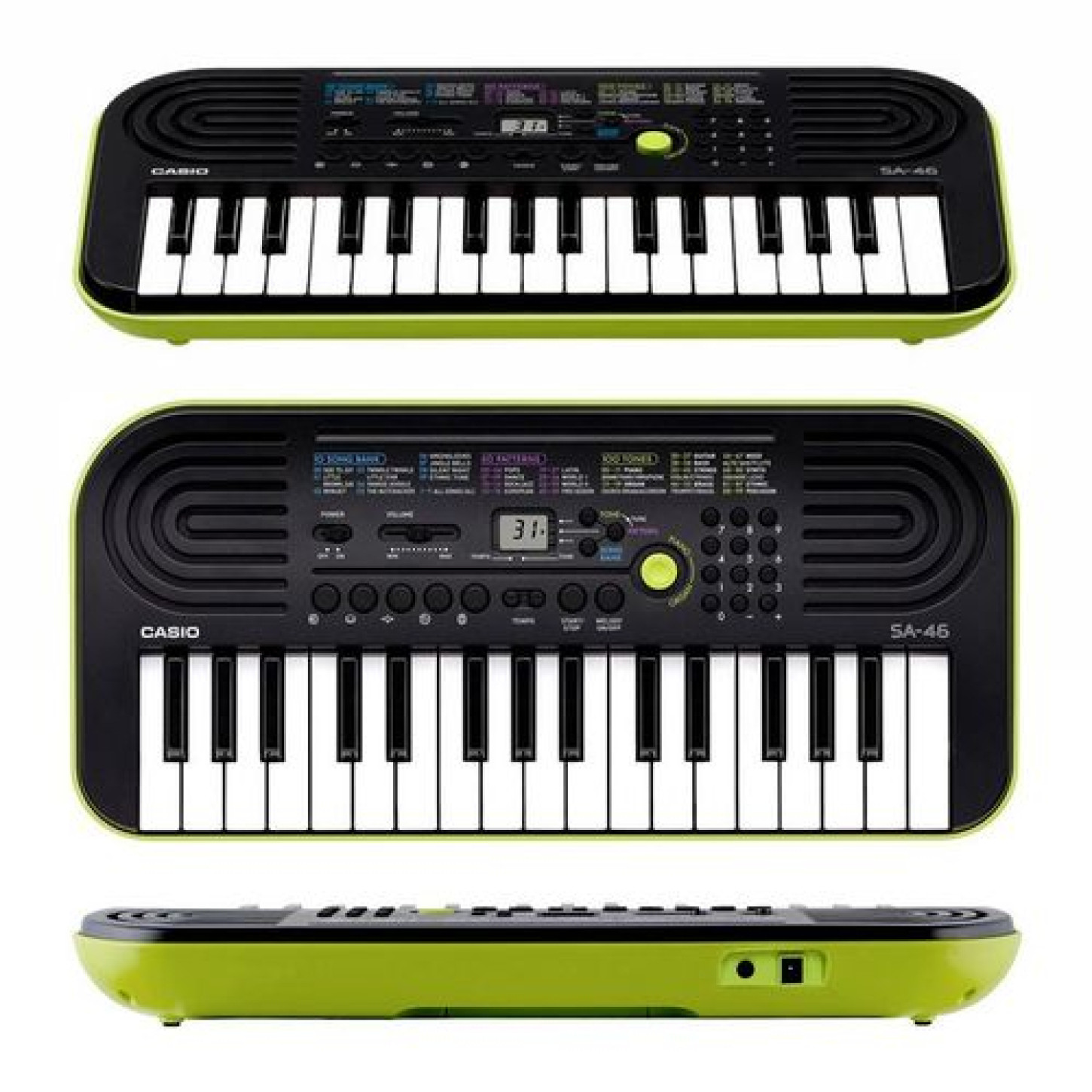 Teclado Infantil Casio SA-46AH2 32 Teclas Verde e Preto - Look Music  Instrumentos Musicais